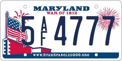 MD license plate 5AF4777