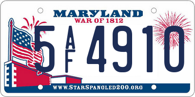 MD license plate 5AF4910