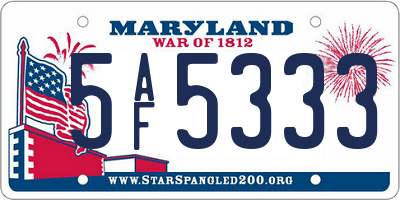 MD license plate 5AF5333