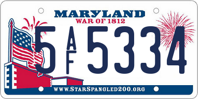 MD license plate 5AF5334