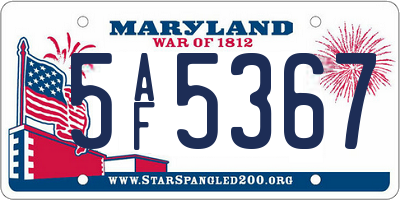 MD license plate 5AF5367