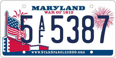 MD license plate 5AF5387