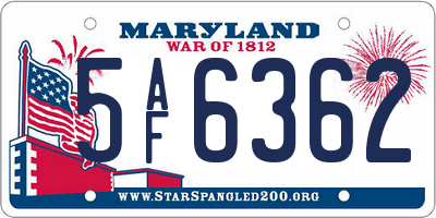 MD license plate 5AF6362