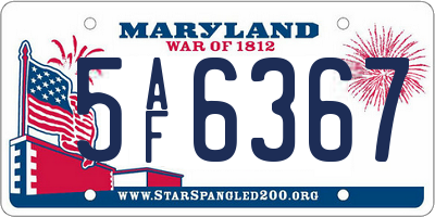 MD license plate 5AF6367