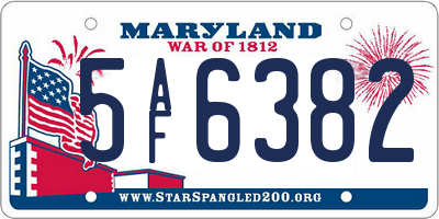 MD license plate 5AF6382