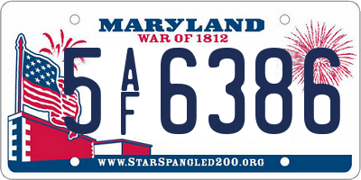 MD license plate 5AF6386