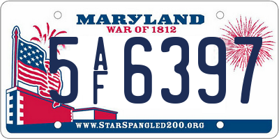 MD license plate 5AF6397