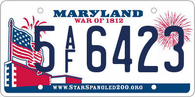 MD license plate 5AF6423