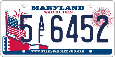 MD license plate 5AF6452