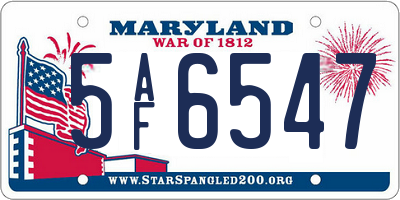 MD license plate 5AF6547