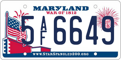MD license plate 5AF6649