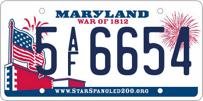 MD license plate 5AF6654