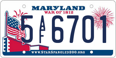 MD license plate 5AF6701