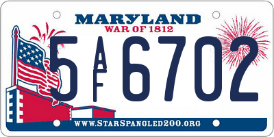 MD license plate 5AF6702