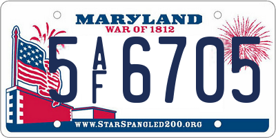 MD license plate 5AF6705
