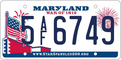 MD license plate 5AF6749