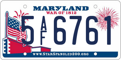 MD license plate 5AF6761