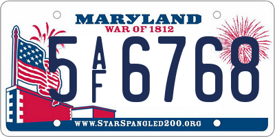 MD license plate 5AF6768
