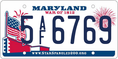 MD license plate 5AF6769