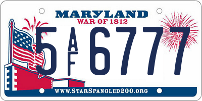 MD license plate 5AF6777