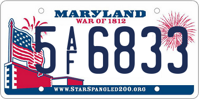 MD license plate 5AF6833