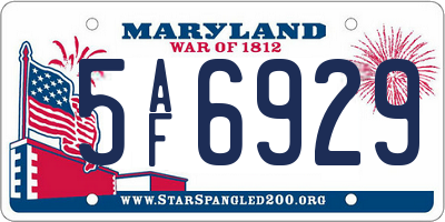 MD license plate 5AF6929