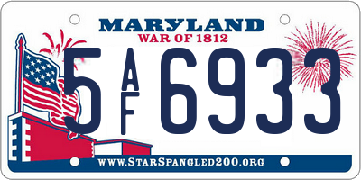MD license plate 5AF6933
