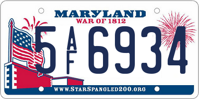 MD license plate 5AF6934