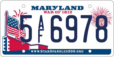 MD license plate 5AF6978