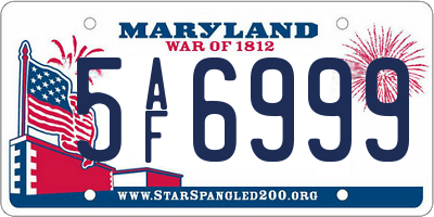 MD license plate 5AF6999