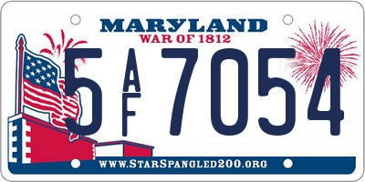 MD license plate 5AF7054