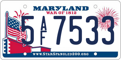 MD license plate 5AF7533