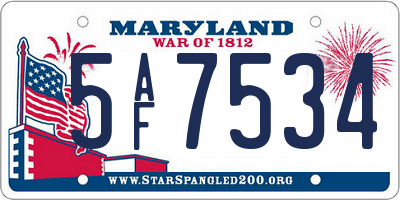 MD license plate 5AF7534