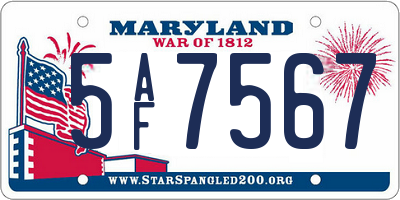MD license plate 5AF7567