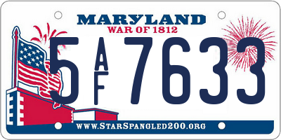 MD license plate 5AF7633
