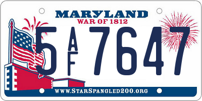 MD license plate 5AF7647