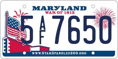 MD license plate 5AF7650