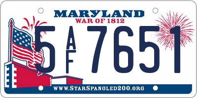 MD license plate 5AF7651