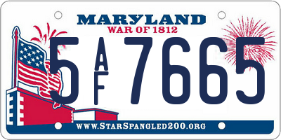 MD license plate 5AF7665