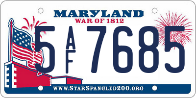 MD license plate 5AF7685