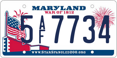 MD license plate 5AF7734