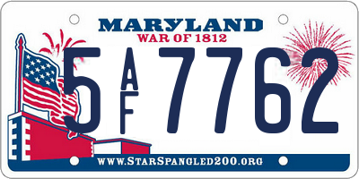 MD license plate 5AF7762