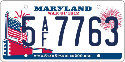 MD license plate 5AF7763