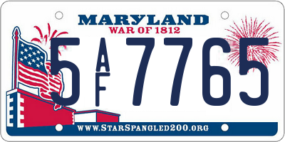 MD license plate 5AF7765