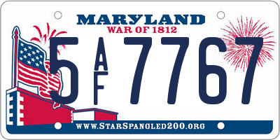 MD license plate 5AF7767