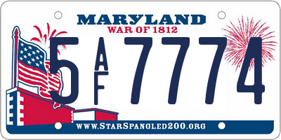 MD license plate 5AF7774