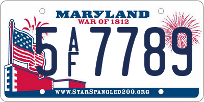 MD license plate 5AF7789