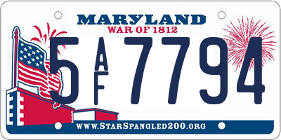 MD license plate 5AF7794