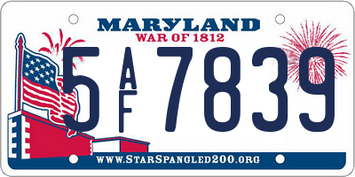 MD license plate 5AF7839