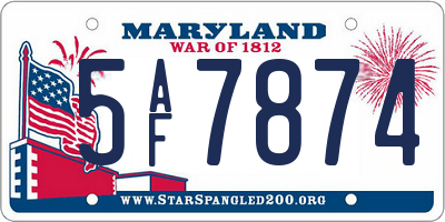 MD license plate 5AF7874